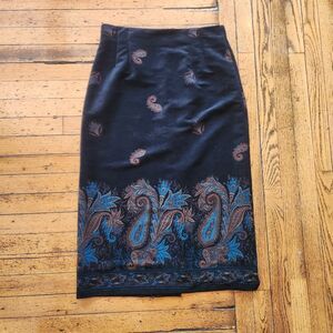 Briggs New York Vintage Paisley Print Midi Skirt Black Size‎ 14